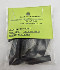 11/32″ Glue-on Field Points, 12 Pack ~ 145 grains ~ Feathers -n- Wood