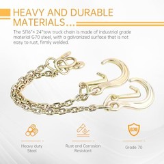 Tow Chains with Hooks, higehio 5/16″ × 24″ Tow 5/16″ w/8″ and 4″ J hook WALL