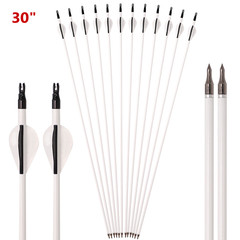 12Pcs 30″ Archery Carbon Arrows White Shaft Spine 500 for Recurve Compound Bow