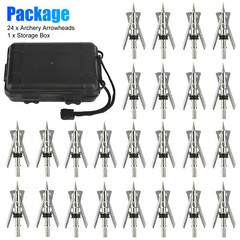 24Pcs 100 Grain Archery Broadheads 2″ Dia Expandable Hunting Arrowhead w/2 Blade