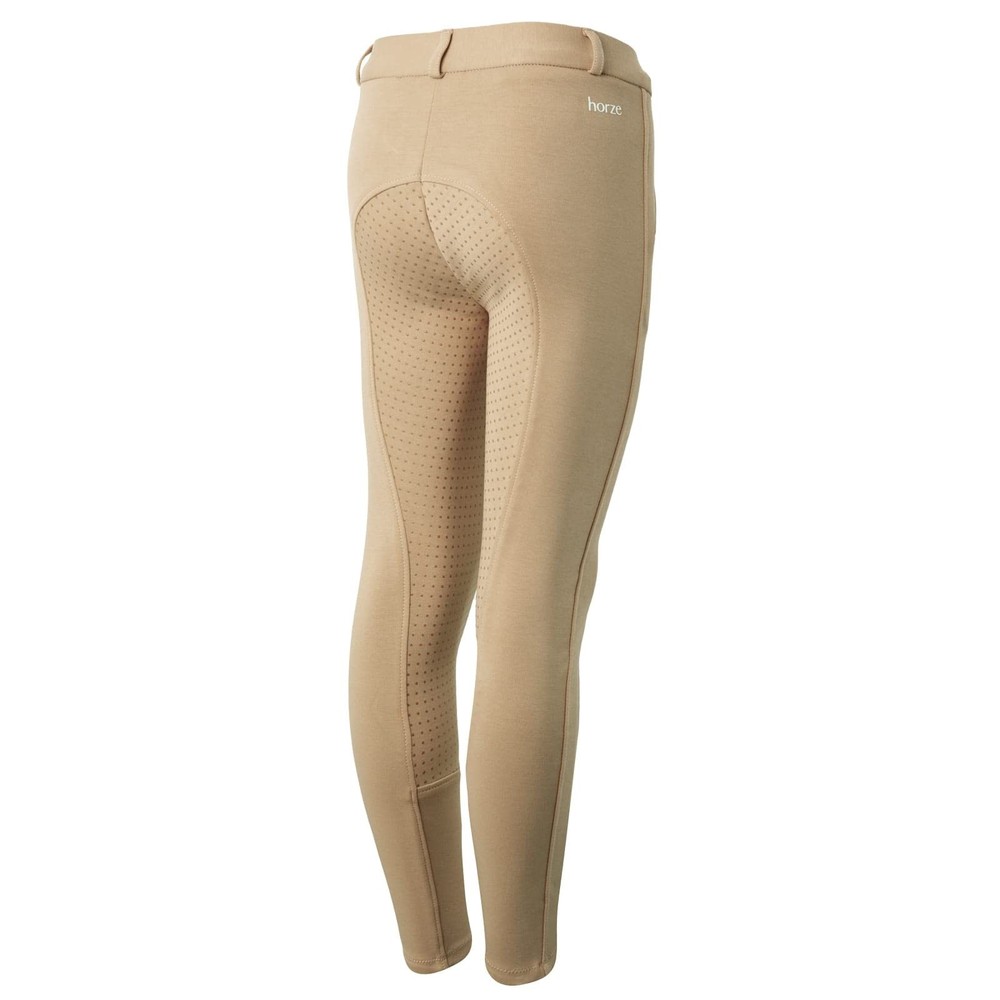 HORZE Active Kids’ Unisex Grip Full Seat Horseback Riding Breeches – Tan – X-L