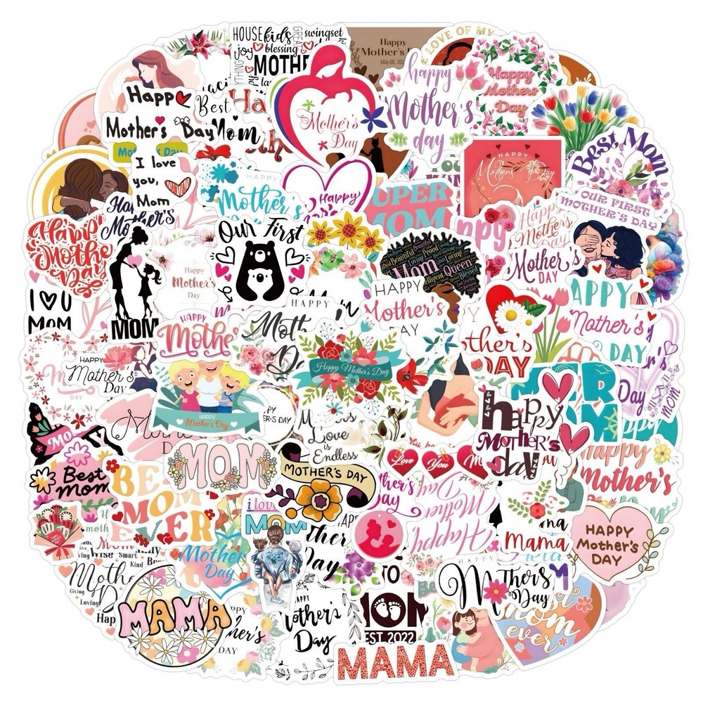 30Pcs Random Cute Colorful Happy Mother’s Day Love You Mom Waterproof Stickers