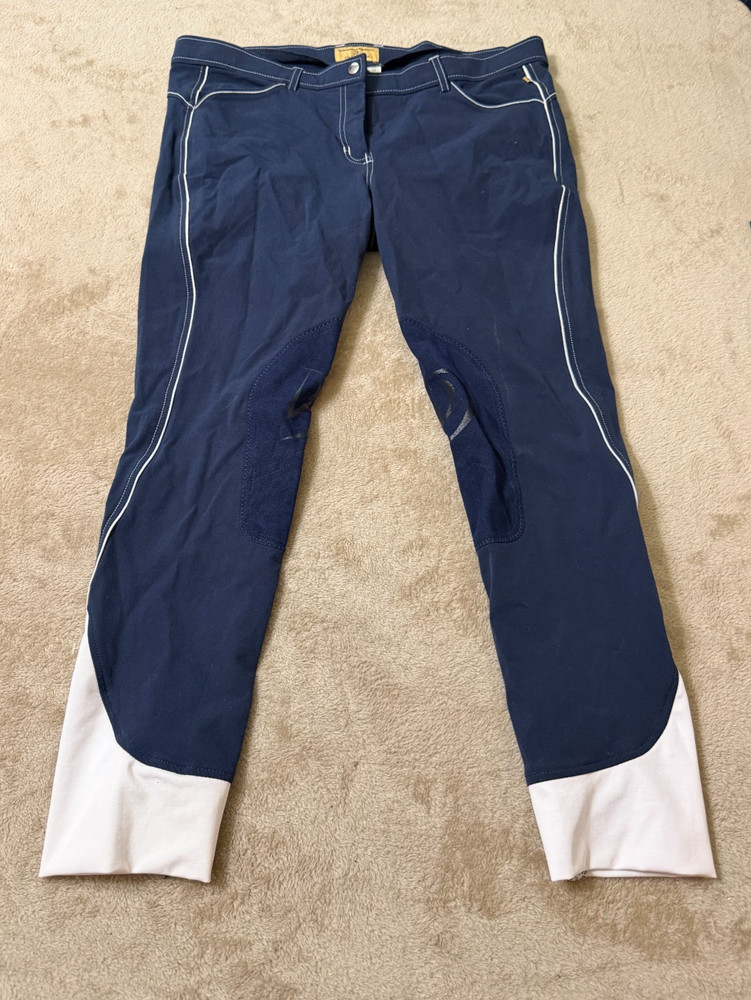 Equestrian Devon-Aire Women’s Riding Breeches Navy Knee Patch Size 34 Stretch