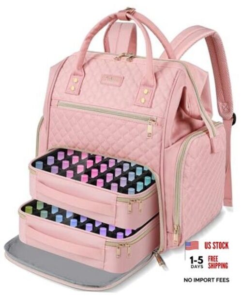 Nail Polish Organizer Bag Backpack Holds 70+ Bottles(15ml/0.5 fl.oz) Large Pink