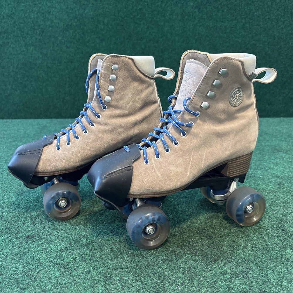 BTFL Tony Pro Suede Roller Skates Ladies Size 10 US Gray Taupe Leather Free Ship