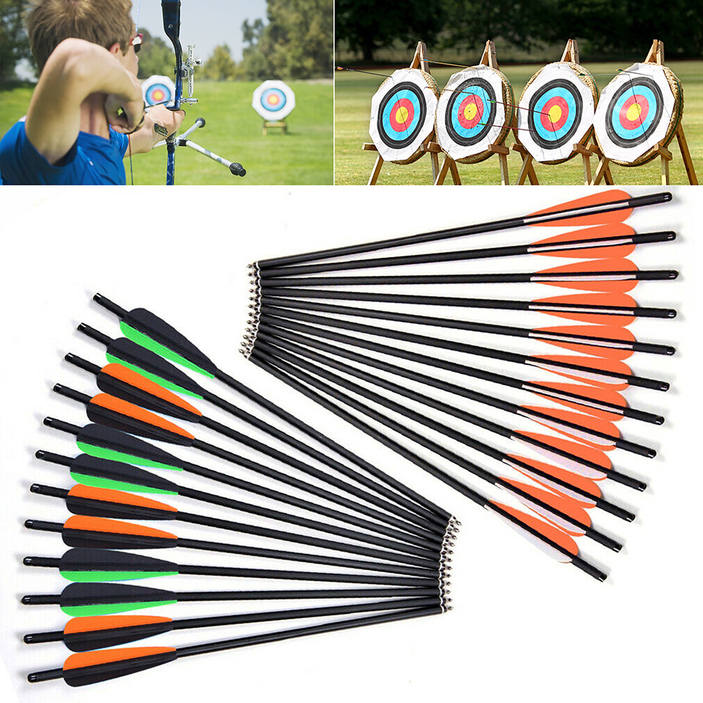 12pcs Hunting Crossbow Bolt Carbon Look Arrows With Feather and Removable Piont
