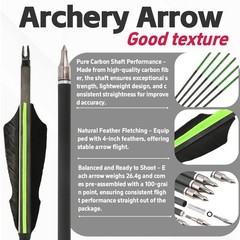 12X 30″ Pure Carbon Arrows Spine300 500 Natural Feathers ID6.2mm Hunting Target