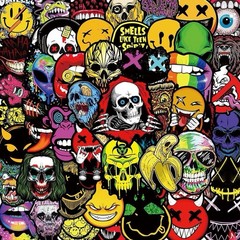 30Pcs Random Gothic Skull Spooky Faces Horror Ghoul Graffiti Waterproof Stickers