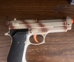Buzz Bee Toys Spring Airsoft Pistol Tan Camouflage Black Grip Orange Tip