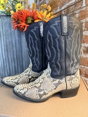 Dan Post Men’s Genuine Python Western Cowboy Boots Black Stitch Shaft Size 9D