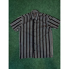 Dickies Skateboarding Button Up Shirt Mens Large Short Sleeve Striped Green Sm