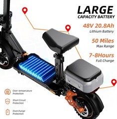 Ruitoo 1600W Electric Scooter Adult Foldable E-Scooter 48V 20.8AH 34MPH 50 Miles