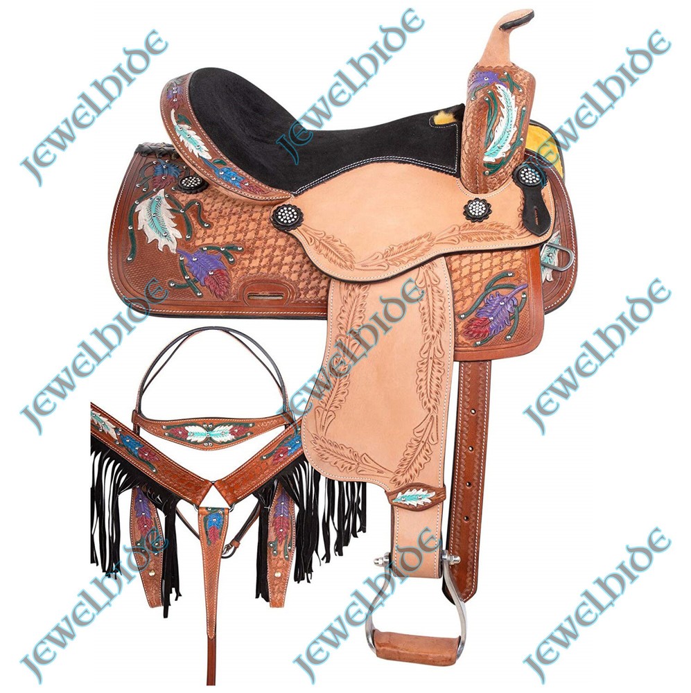 Navajo Feathers Barrel Racing Western Pleasure Horse Saddle 14″-18″ Size F/s