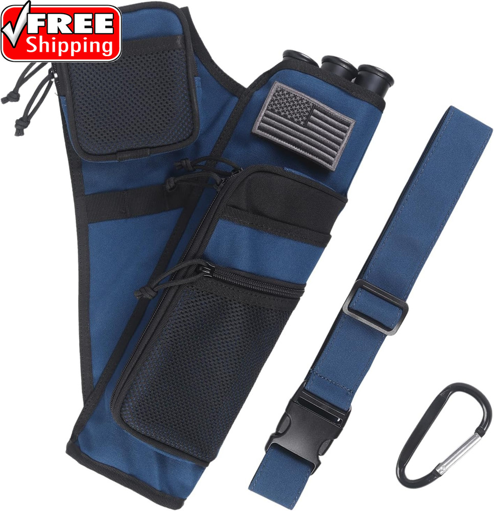 3-Tubes Hip Quiver Waist Hanged Arrow Archery Carry Bag with Pockets Adjustable