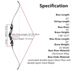 62″ ILF Recurve Bow Arrows Set 25-60lbs Takedown Bow Archery Hunting Shooting