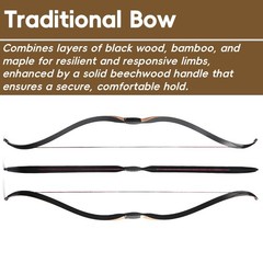 15-50lbs Traditional Bow 56inch Longbow 80cm Draw Length LH RH Hunting Training