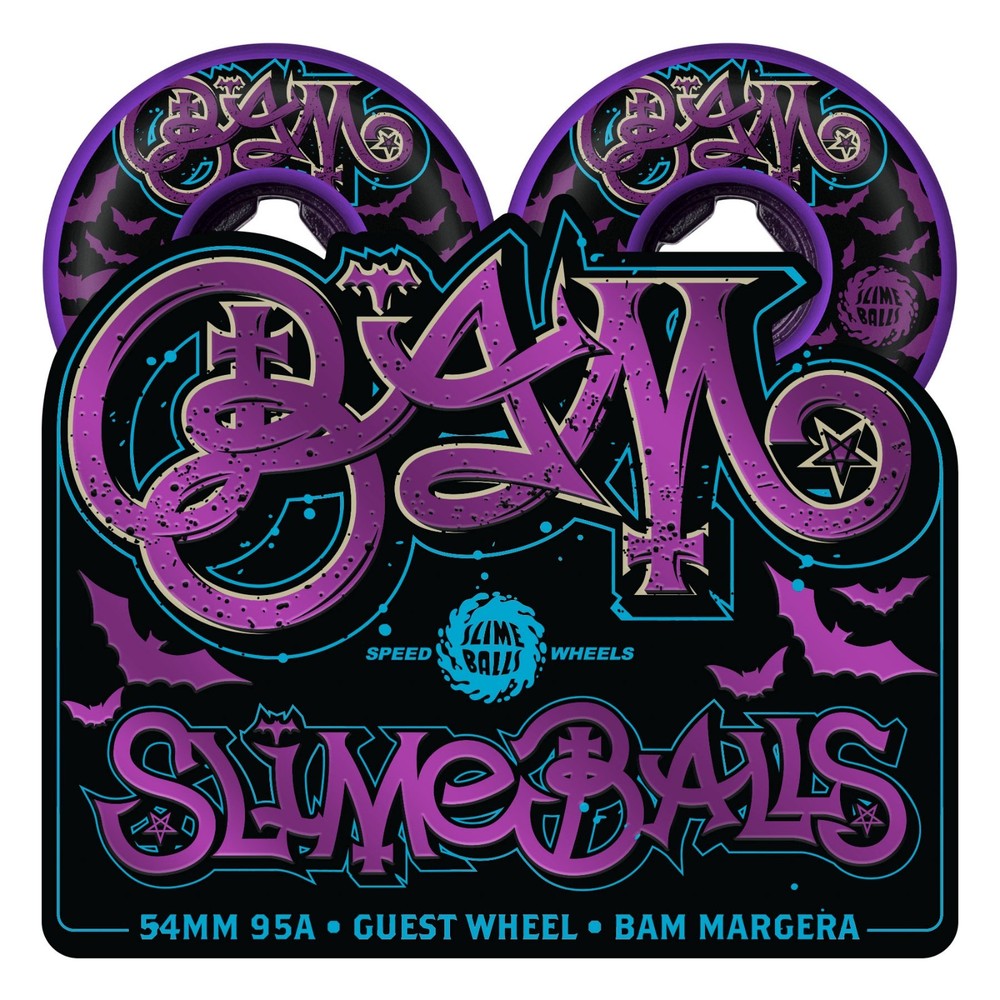 Santa Cruz SLIME BALLS Bam Margera GUEST Skateboard Wheels 54mm 95a PURPLE