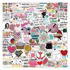 30Pcs Random Cute Crochet Knitting Tool Themed Stickers Waterproof Sewing Decals