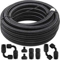 12 FT 6AN 3/8″ Fuel Line Hose Braided Stainless Steel With 6PCS AN-6 Black