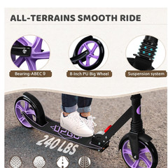 Kick Scooter for Ages 6+, Kids, Teens & Adults, 240 LB Max Load, Foldable, 8-Inc