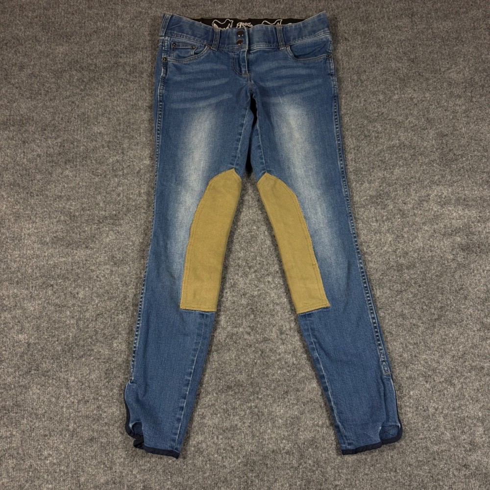 Goode Rider Jeans Equestrian Breeches Womens 26L Blue Cotton Knee Patch GUC