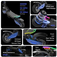 Reddydy 2500W*2 Motors 60V 25Ah Electric Scooter Foldable 10.5″ E-Scooter 50MPH