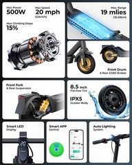 Adults Electric Scooter 19 Miles 20 MPH 8.5″ Tires Dual Suspension for Commuting