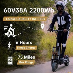 6000W Dual Motor 38AH Electric Scooter For Adult 11″ Off Road Tires With Seat