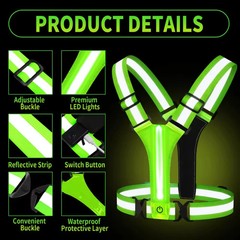 Adjustable LED Running Light Safety Vests With USB Charging Cable High Visibilit