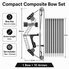 Stainless Steel Compound Bow Set with 10 Arrows, Metal Frame, Target Training, B