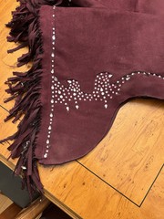Burgundy Western Outfit – Hobby Horse Jacket- Custom Crystal Chaps- Animal Print