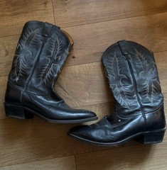 Tony Lama Black Leather Western Equestrian Cowboy Boots