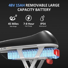 Electric Scooter with Seat 1500W Peak 48V 25MPH 16″ Commuter Ebike w/ Basket