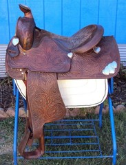 SIMCO Western Show / Parade Saddle- 15″ -SILVER HEARTS- Tooled Design -STUNNING!