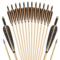 12 Pcs Handmade Wooden Archery Arrows with Feathers for Recurve & Longbow 31