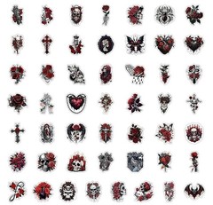 30Pcs Random Gothic Punk Dark Red Horror Rose Skull Dark Red Waterproof Stickers