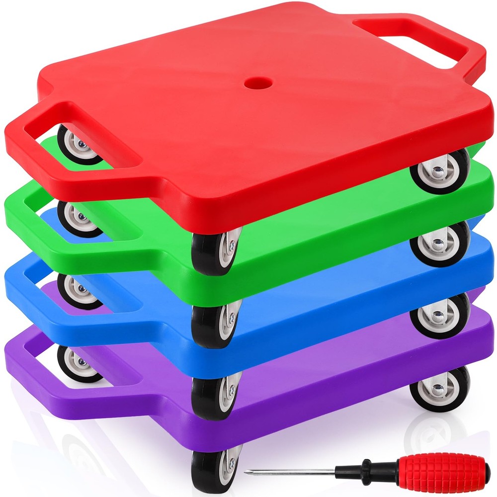 Avla 4 Pack Sports Scooter Board Handles Plastic Casters Floor Scooters For