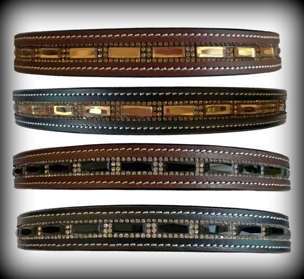 Bedazzled Topaz/ Black Bling Non-Padded Browband For English Bridle FULL/ COB