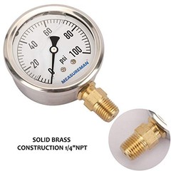2-1/2″ Dial Size, Glycerin Filled Plumbing Pressure 0-100 psi Lower Mount