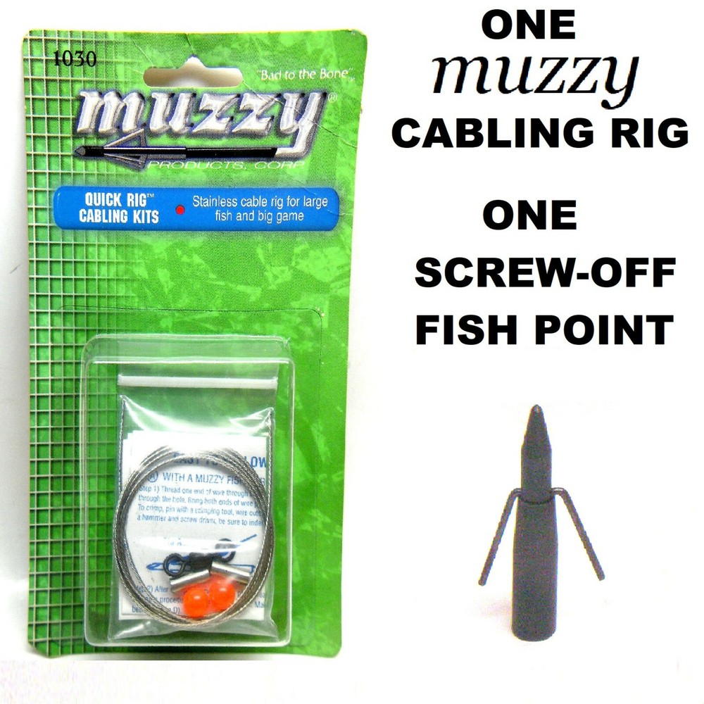 2Pc Set MUZZY QUICK RIG BOW FISHING CABLE CABLING KIT & SHERWIN ARROW FISH POINT