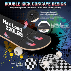 Pro Complete Skateboards for Beginners Girls Boys Kids Youths Teens Adults 31″X8