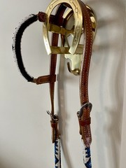 Beaded One Ear Western Leather Headstall, White, Royal Blue, Black, Burgundy
