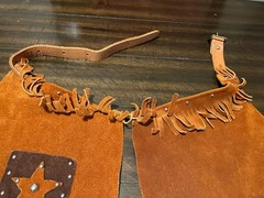 Vintage 70s/80s Kids Real Leather Western Cowboy Chaps With Fringe 21″