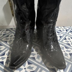 LANE Western Cowboy Boots Black Patent Leather Pointed Toe