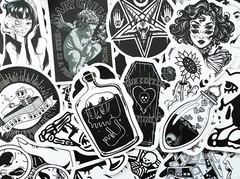 100 Cool Black and White Goth Laptop Stickers Dark Skull Tattoo Decals