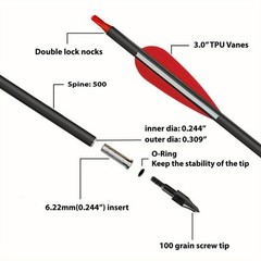 30″ Archery Arrows Carbon Shaft OD 7.8mm & Spine 500 Targeting Practice Arrows