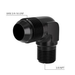 8AN to 3/8″ NPT 90 Degree Black Aluminum Male Fitting YZSTL-8AN-3/8NPT-90