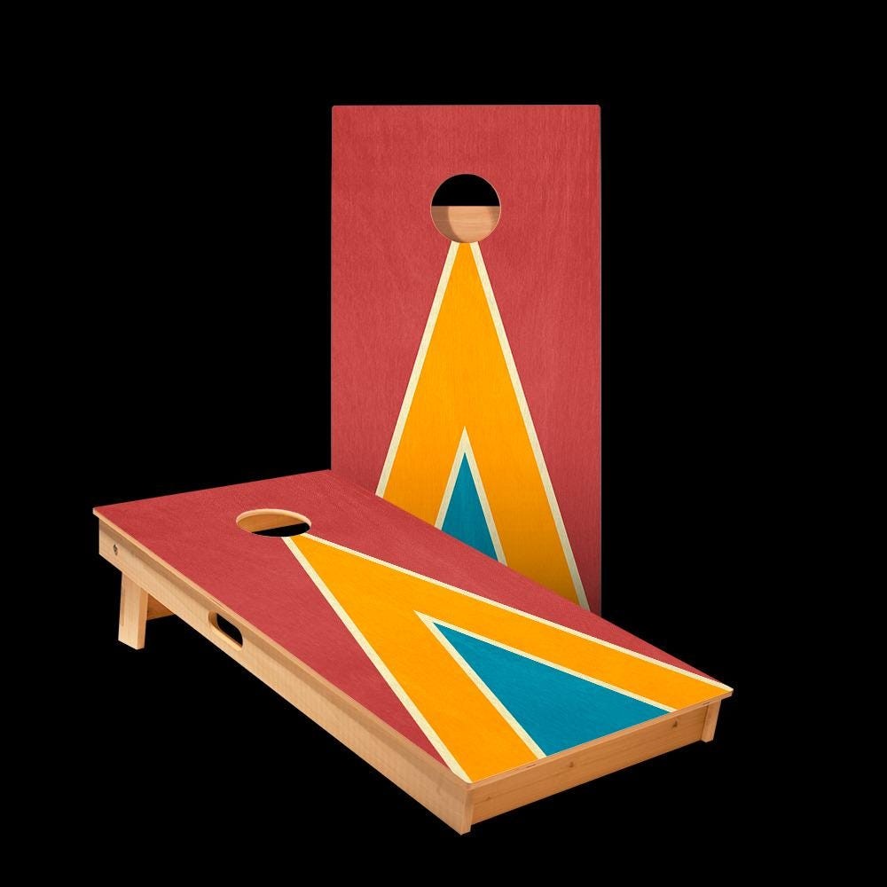 Cornhole Boards Set SkipsGarage Retro Triangle ACA Size Foldable Legs