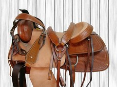 USED WESTERN SADDLE HORSE PLEASRE TRAIL RIDE HARD SEAT ROUGH LEATHER TACK 17 18