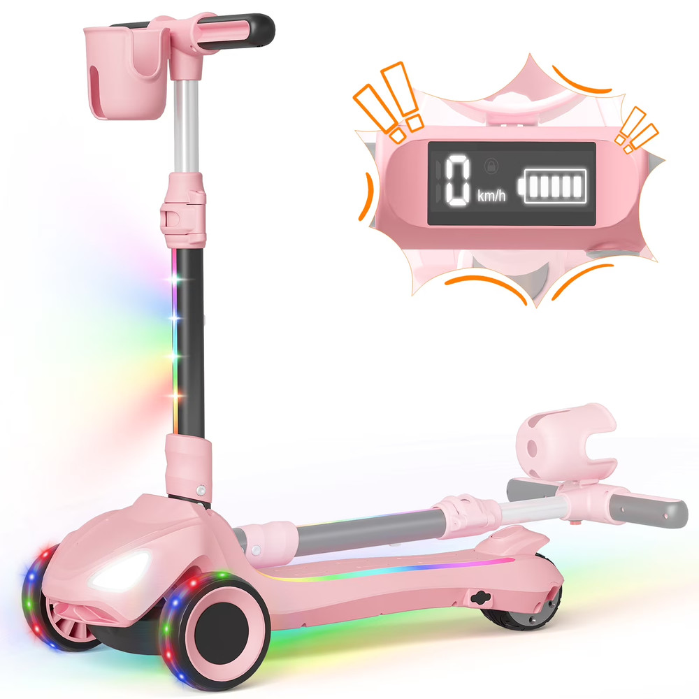 Electric Scooter Kids 3-Wheel 5MPH LED Lights LCD Screen Adjustable Height